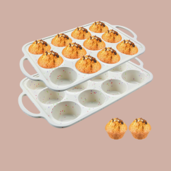 2Pack Silicone Muffin Pan for Baking with Metal Reinforced Frame, 12 Cup Regular Size Cupcake Pan, BPA Free Silicone Muffin Tray, Cupcake Baking Pan Molds